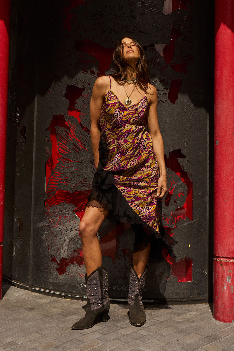She's A Firecracker Silk Slip Dress - Wild Fuchsia