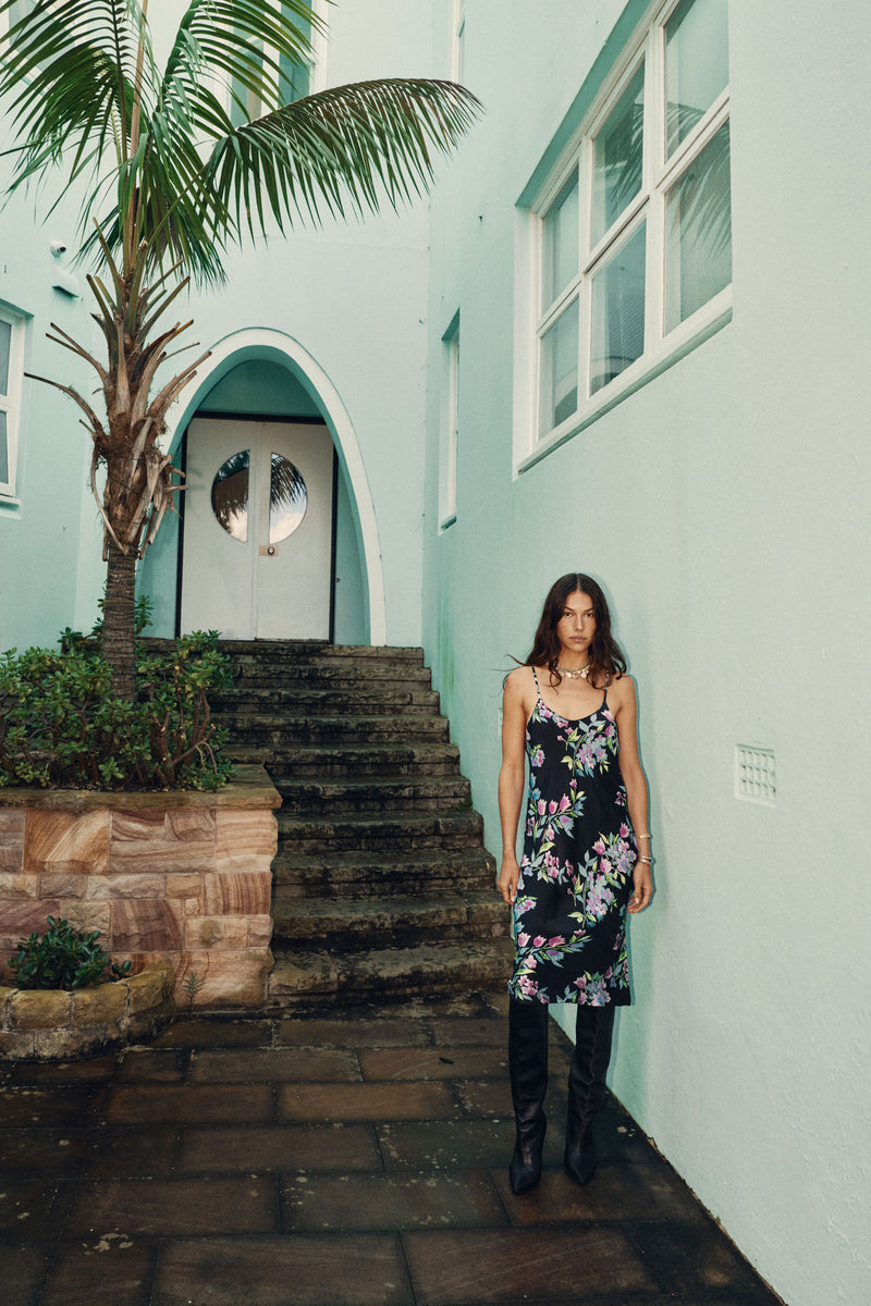 Wildflower Soul Beaded Silk Slip Midi Dress