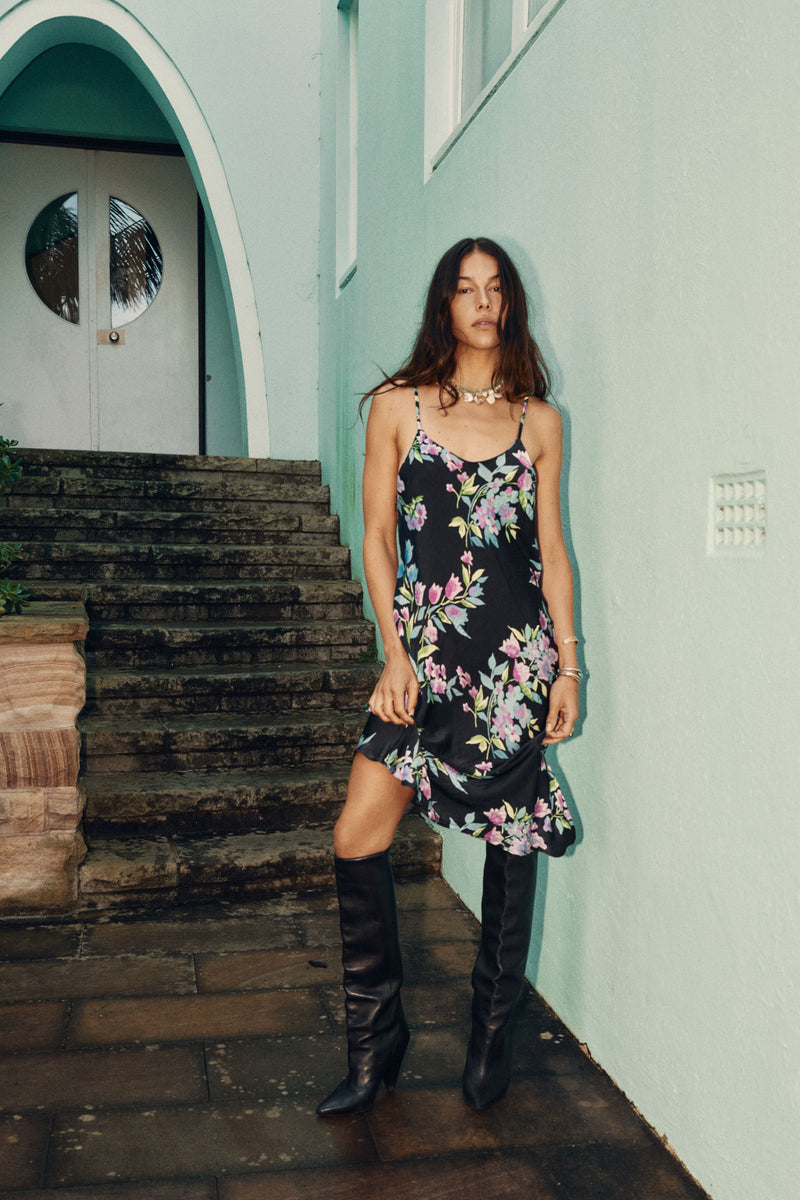 Wildflower Soul Beaded Silk Slip Midi Dress