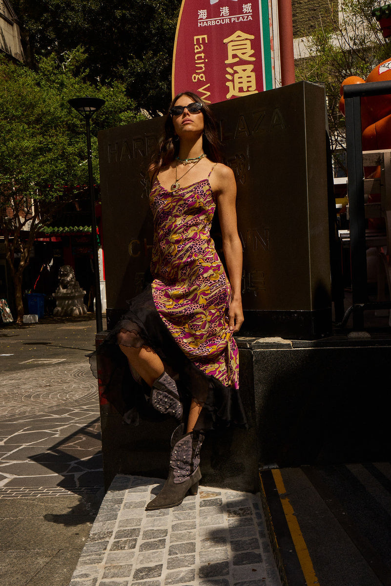 She's A Firecracker Silk Slip Dress - Wild Fuchsia