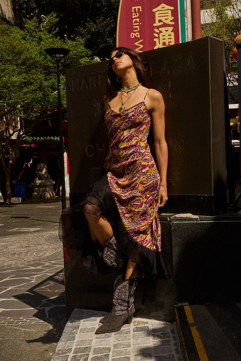 She's A Firecracker Silk Slip Dress - Wild Fuchsia