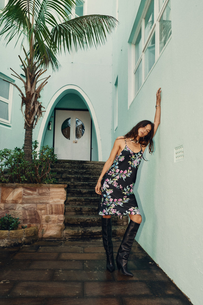 Wildflower Soul Beaded Silk Slip Midi Dress