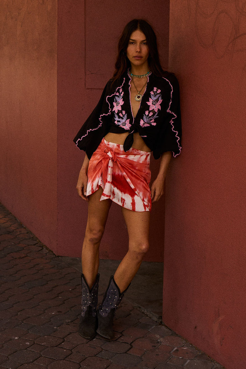 A New Day For Love Cotton Gauze Embroidered Blouse - Black Floral