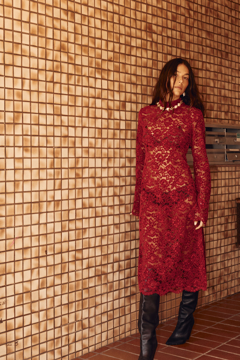 Cherry Bomb Lace Midi Dress