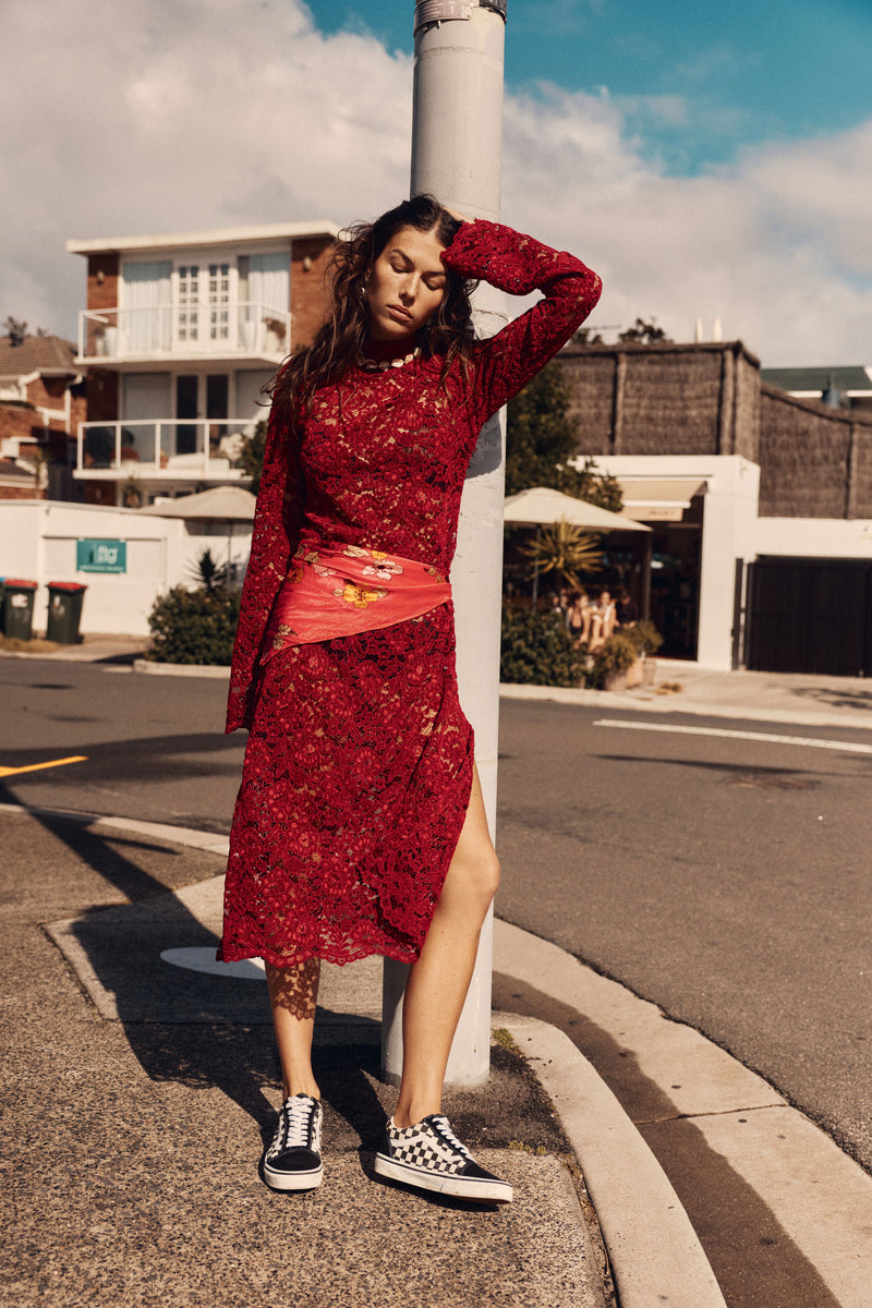 Cherry Bomb Lace Midi Dress