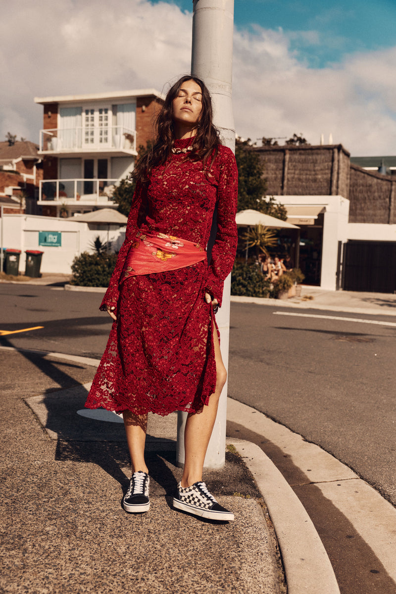 Cherry Bomb Lace Midi Dress