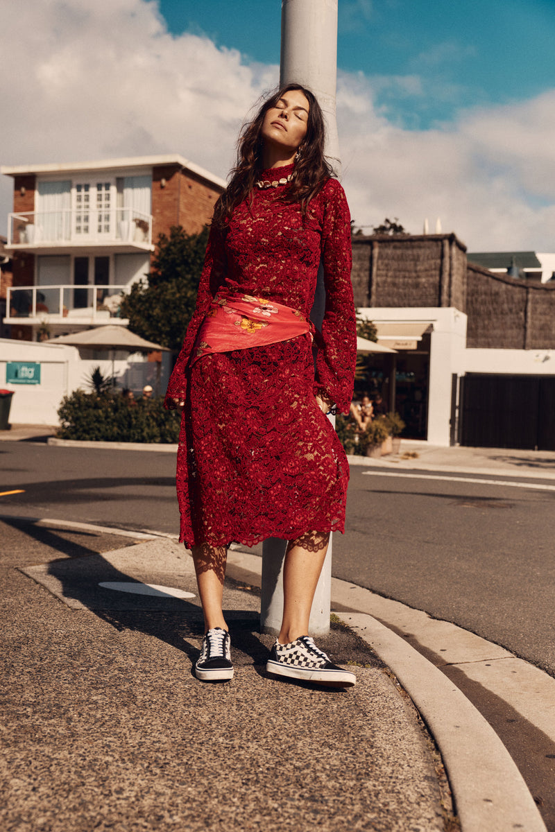 Cherry Bomb Lace Midi Dress