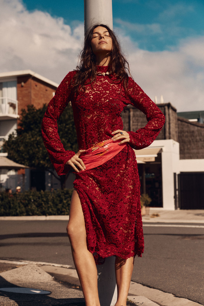 Cherry Bomb Lace Midi Dress