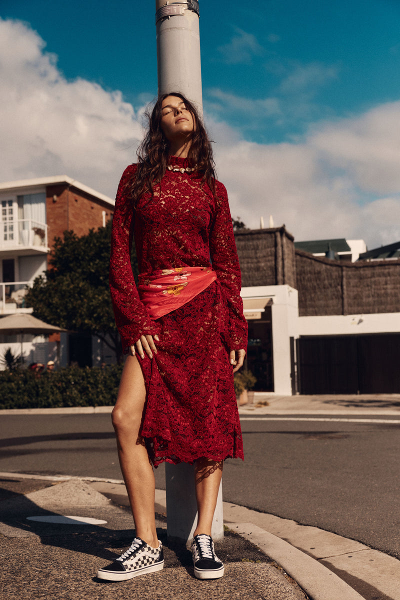 Cherry Bomb Lace Midi Dress