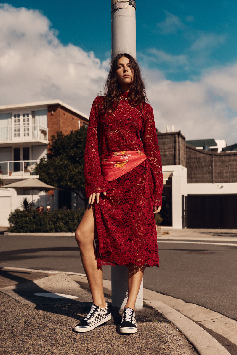 Cherry Bomb Lace Midi Dress