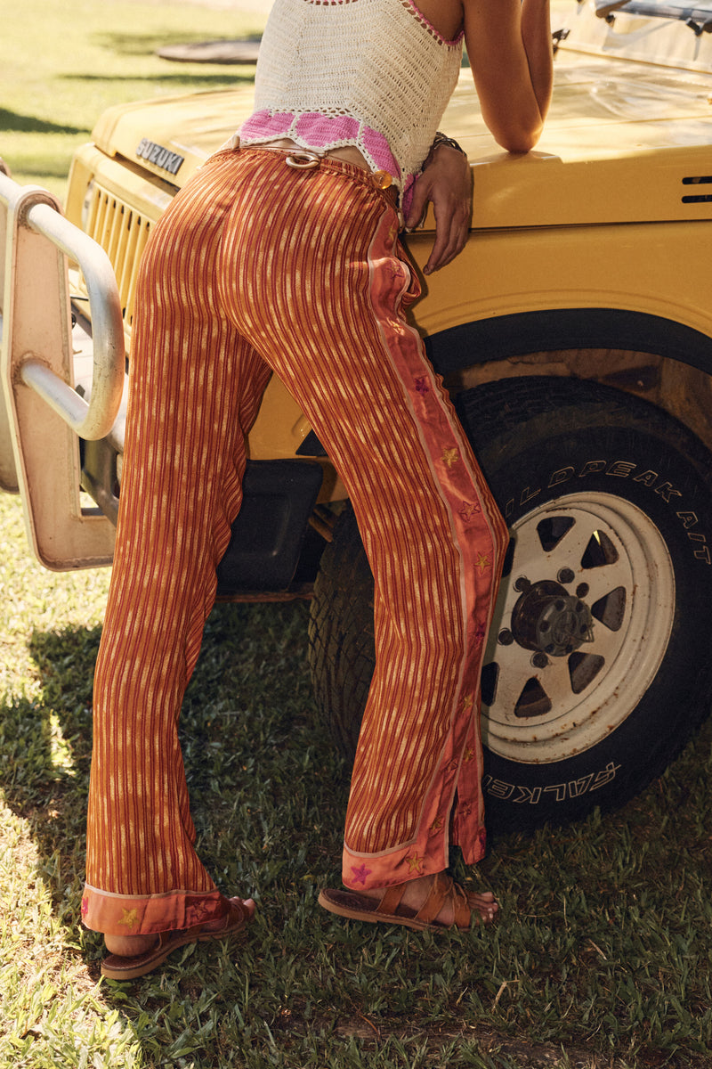 Cosmic Dance Embroidered Star Pants - Orange