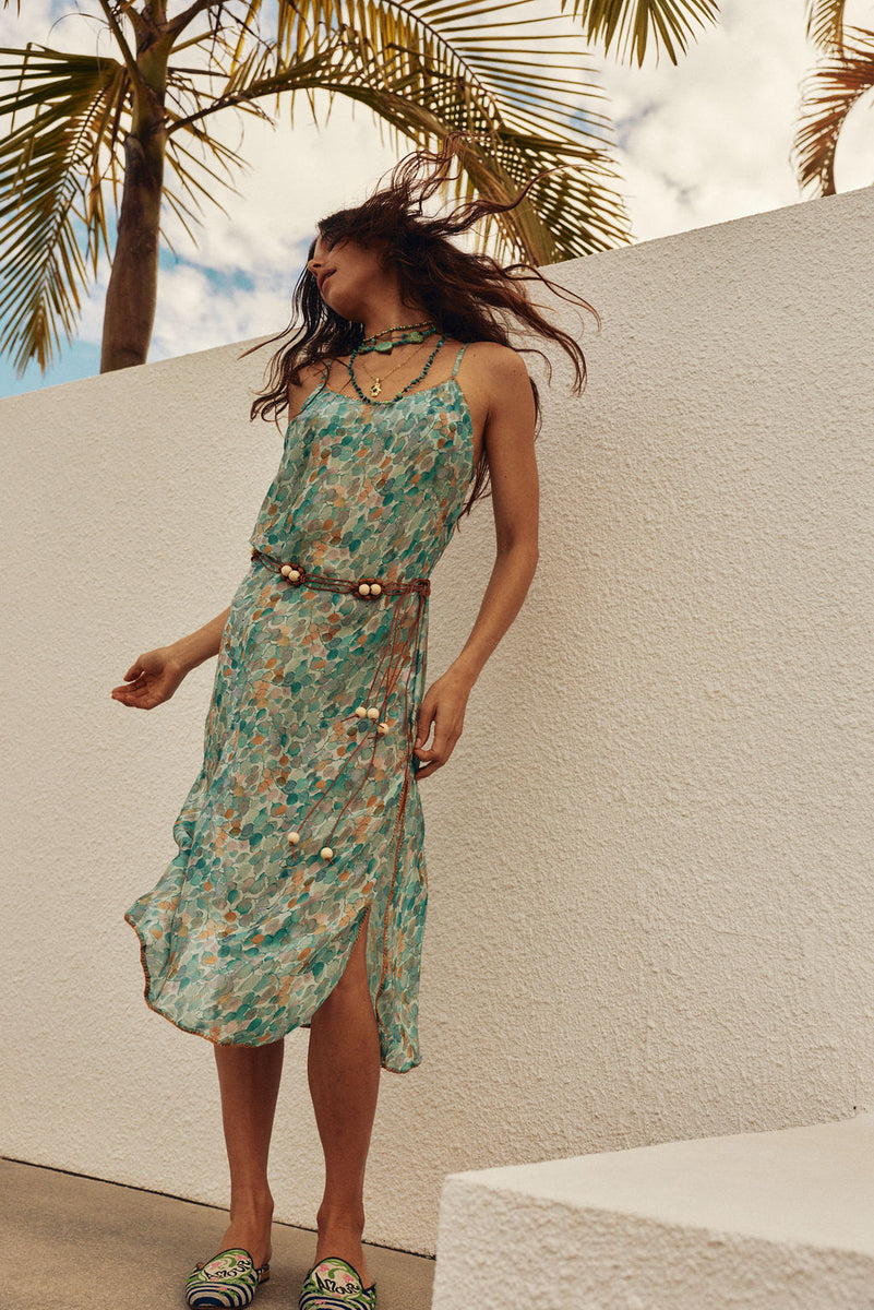 Crystal Ship Silk Slip Midi Dress - Sea Glass