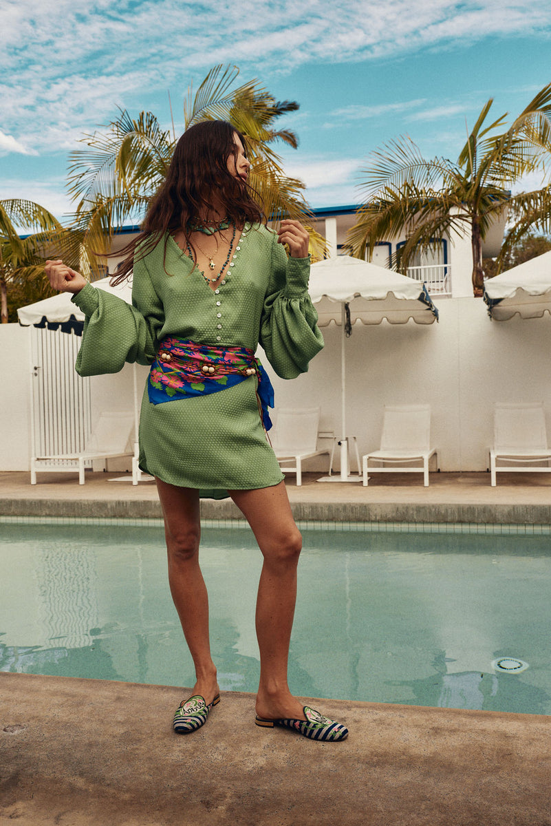 Deep River Silk Mini Dress - Green