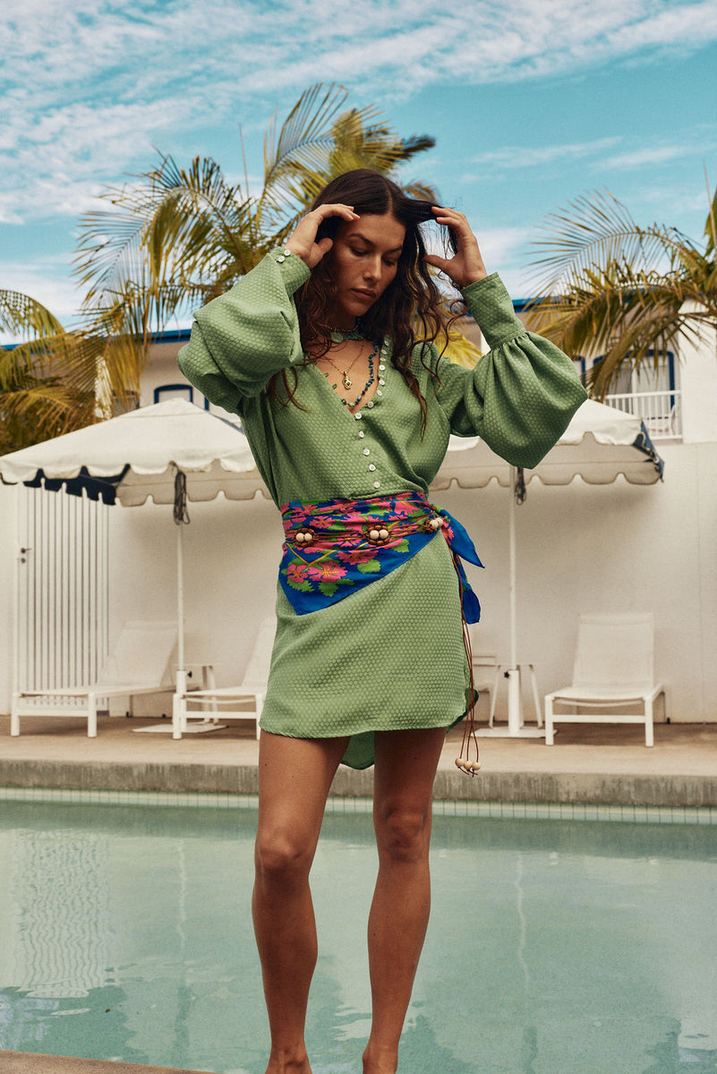 Deep River Silk Mini Dress - Green
