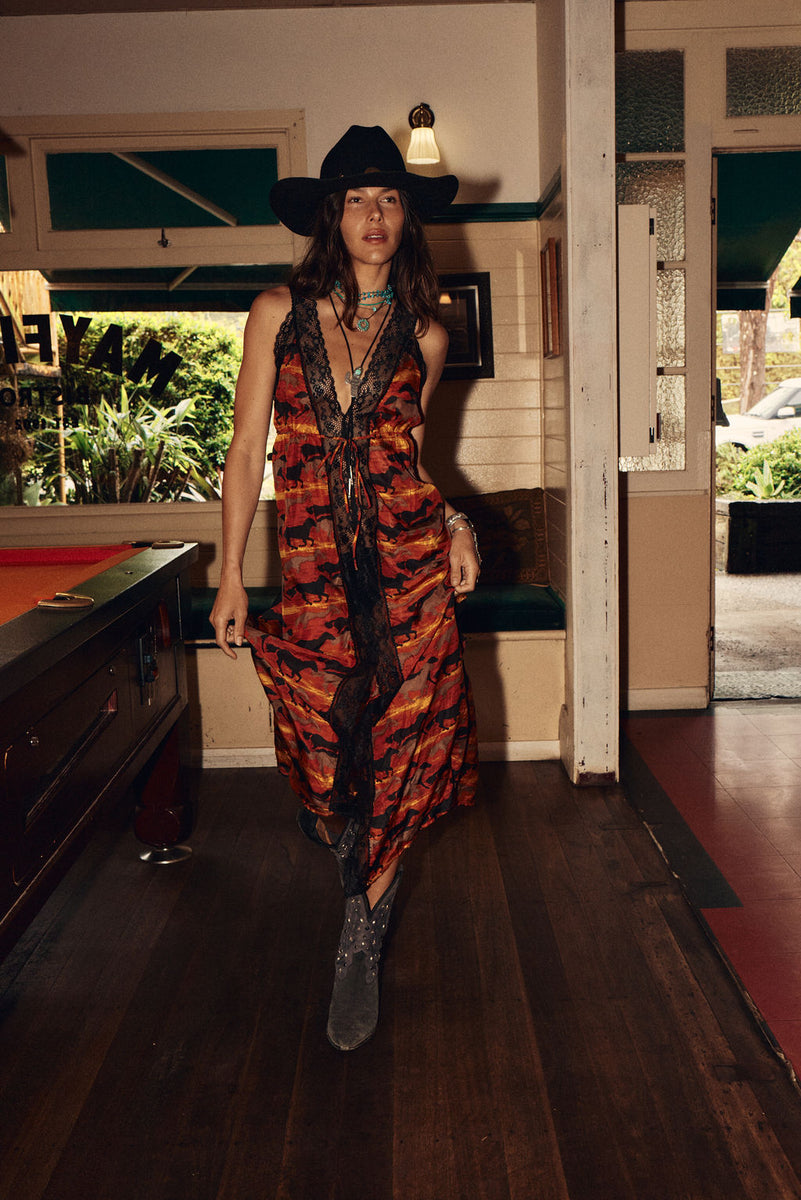 The Enchanted Gypsy Silk + Lace Maxi Dress - Sundown