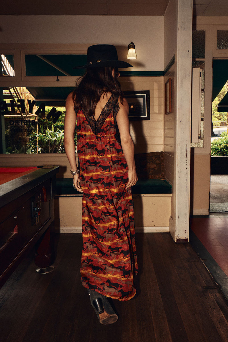 The Enchanted Gypsy Silk + Lace Maxi Dress - Sundown