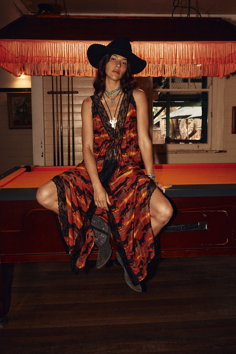 The Enchanted Gypsy Silk + Lace Maxi Dress - Sundown