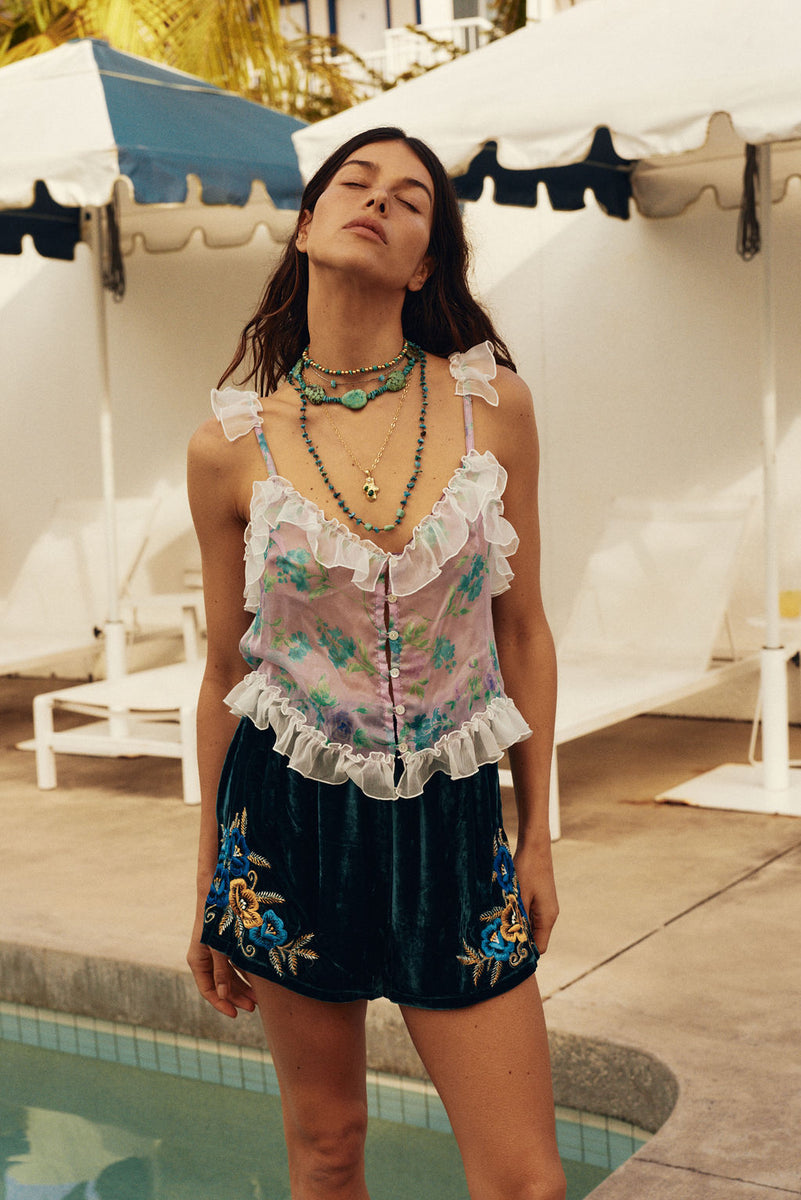 Heaven Knows Silk + Lace Camisole - Floral