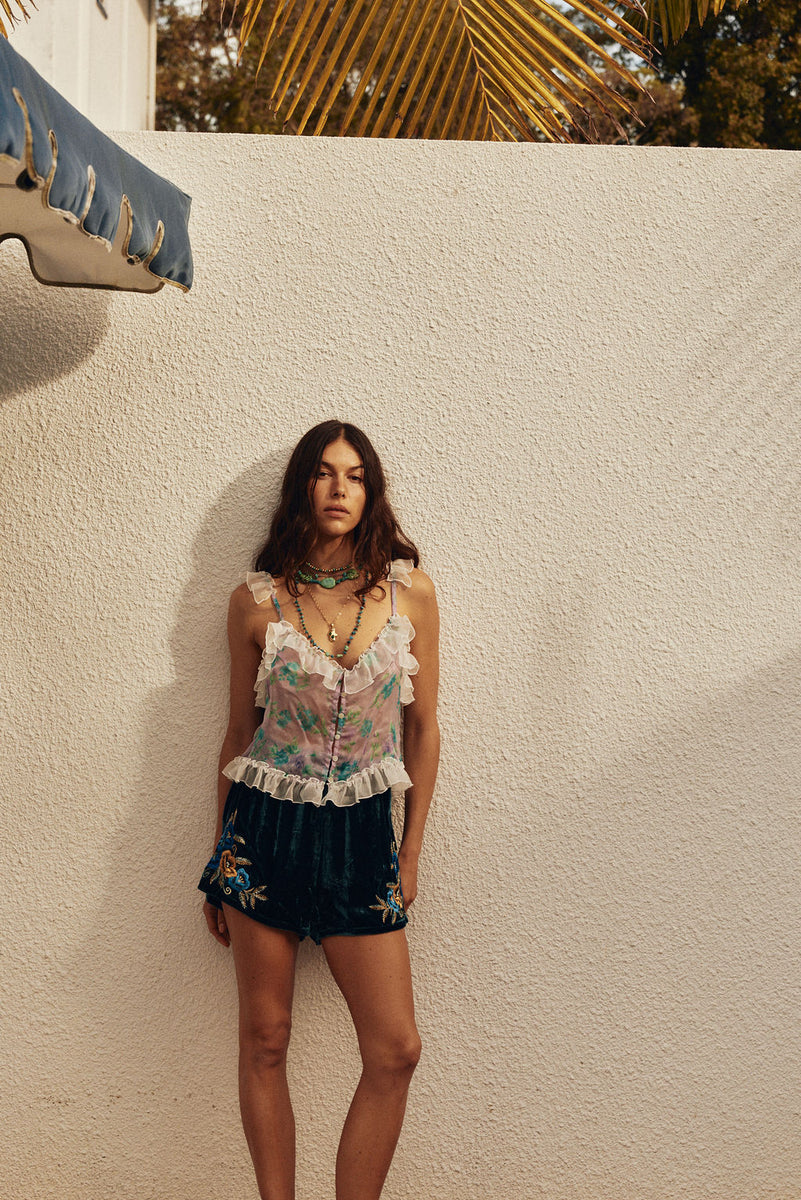 Riders On The Storm Velvet Shorts - Emerald
