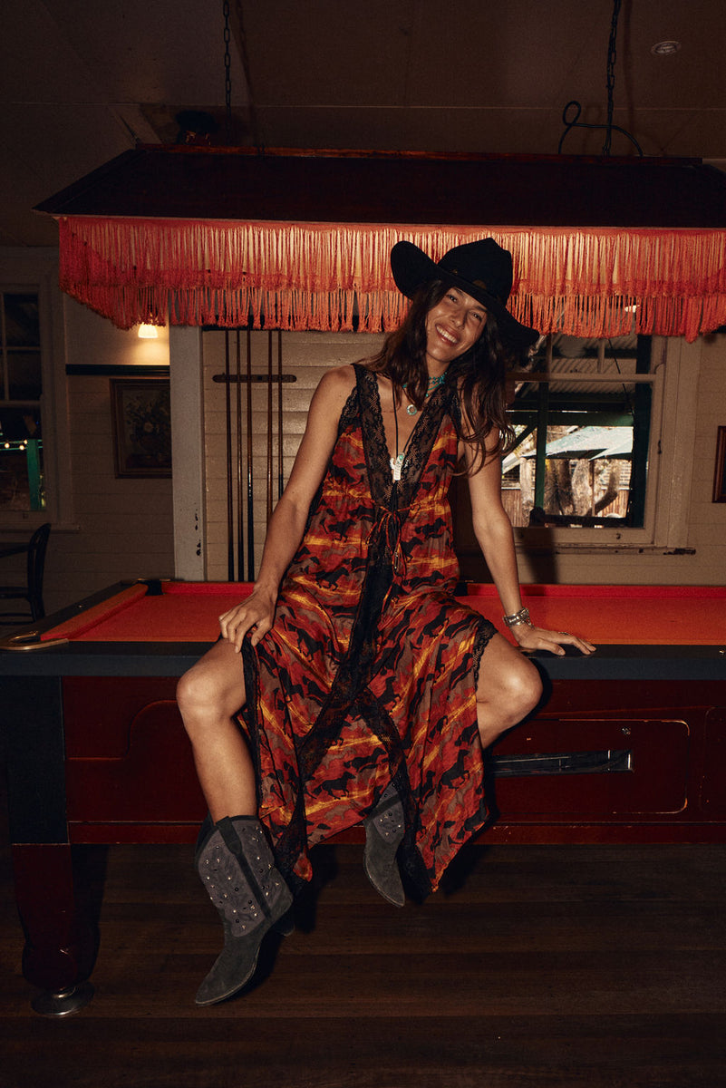 The Enchanted Gypsy Silk + Lace Maxi Dress - Sundown