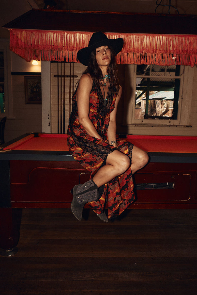The Enchanted Gypsy Silk + Lace Maxi Dress - Sundown