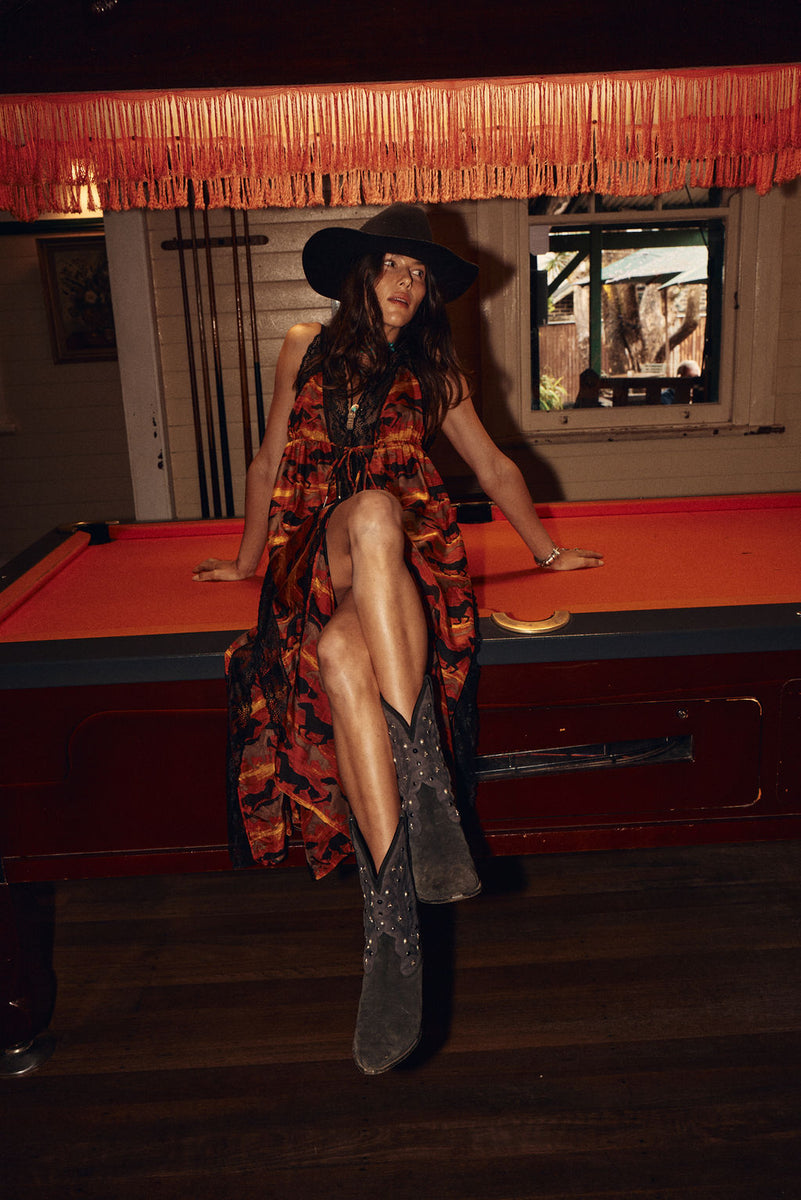 The Enchanted Gypsy Silk + Lace Maxi Dress - Sundown