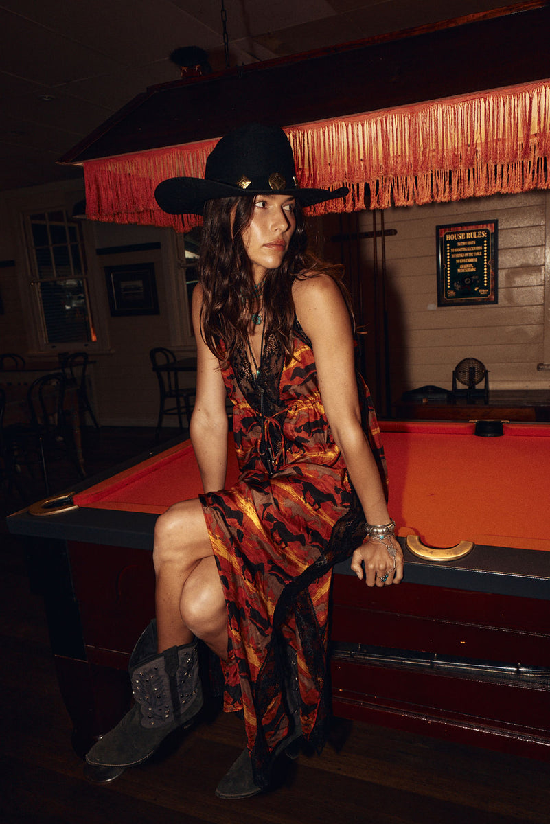 The Enchanted Gypsy Silk + Lace Maxi Dress - Sundown