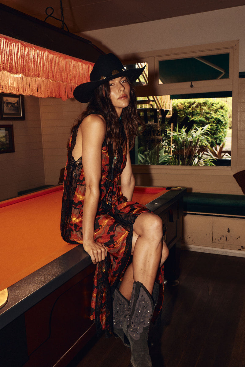 The Enchanted Gypsy Silk + Lace Maxi Dress - Sundown