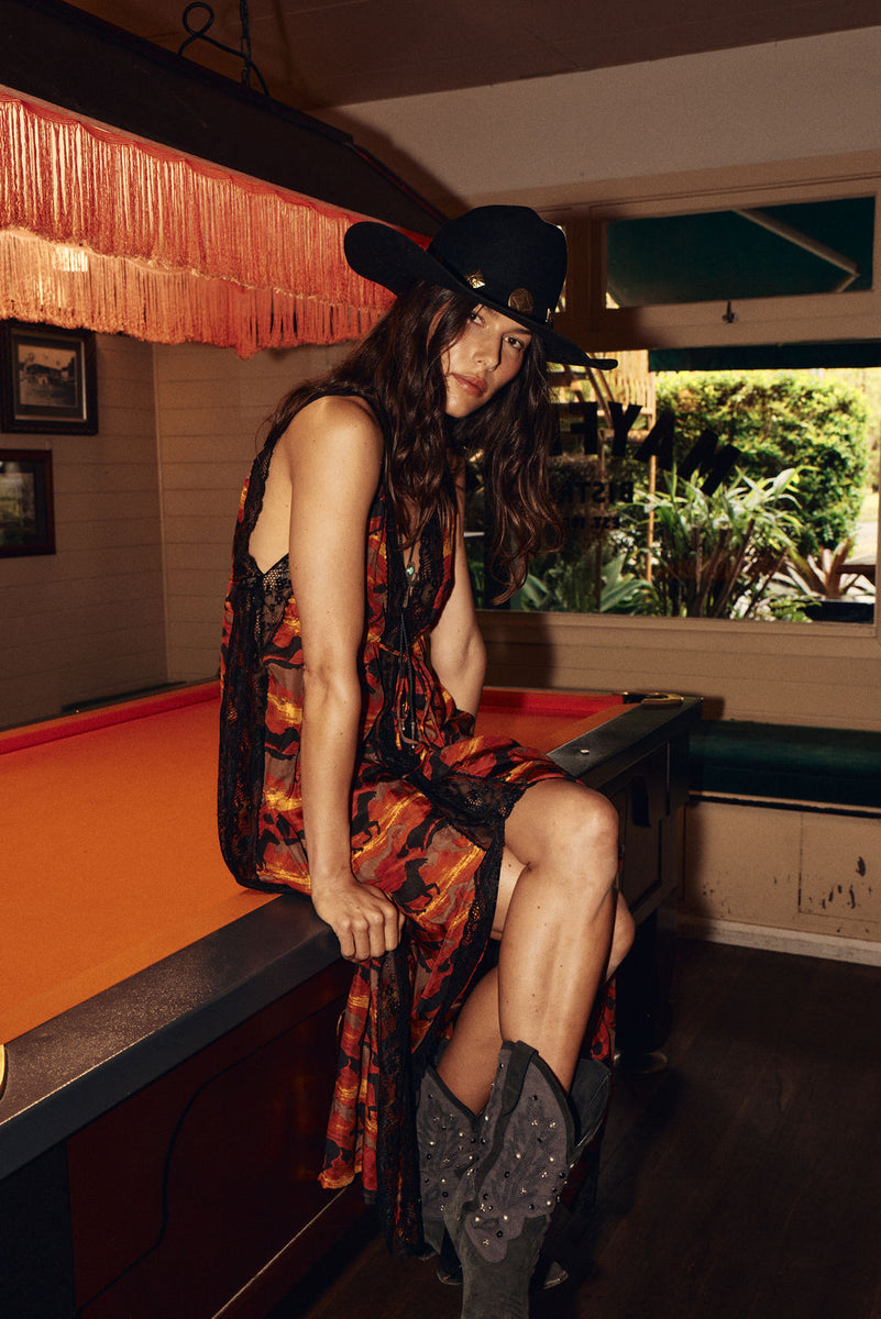 The Enchanted Gypsy Silk + Lace Maxi Dress - Sundown