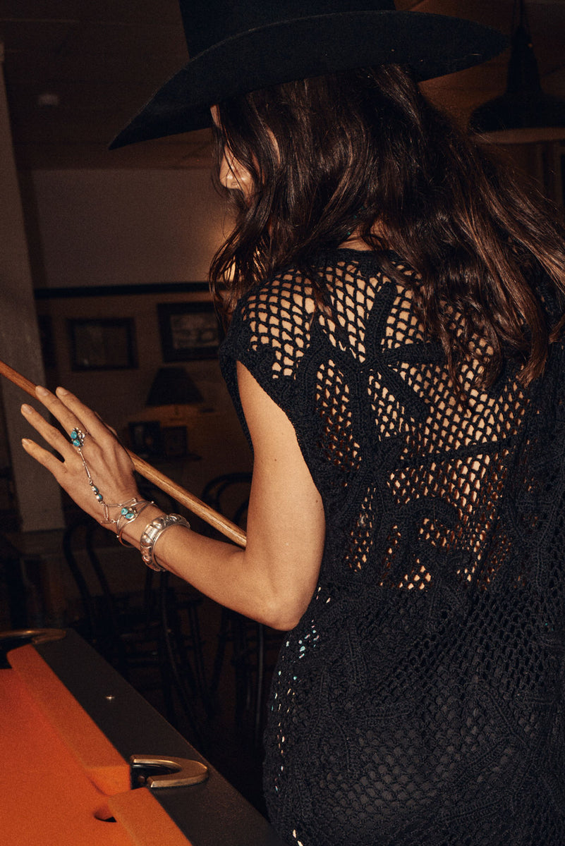 Feelin' Alright Hand Crochet Vest - Black