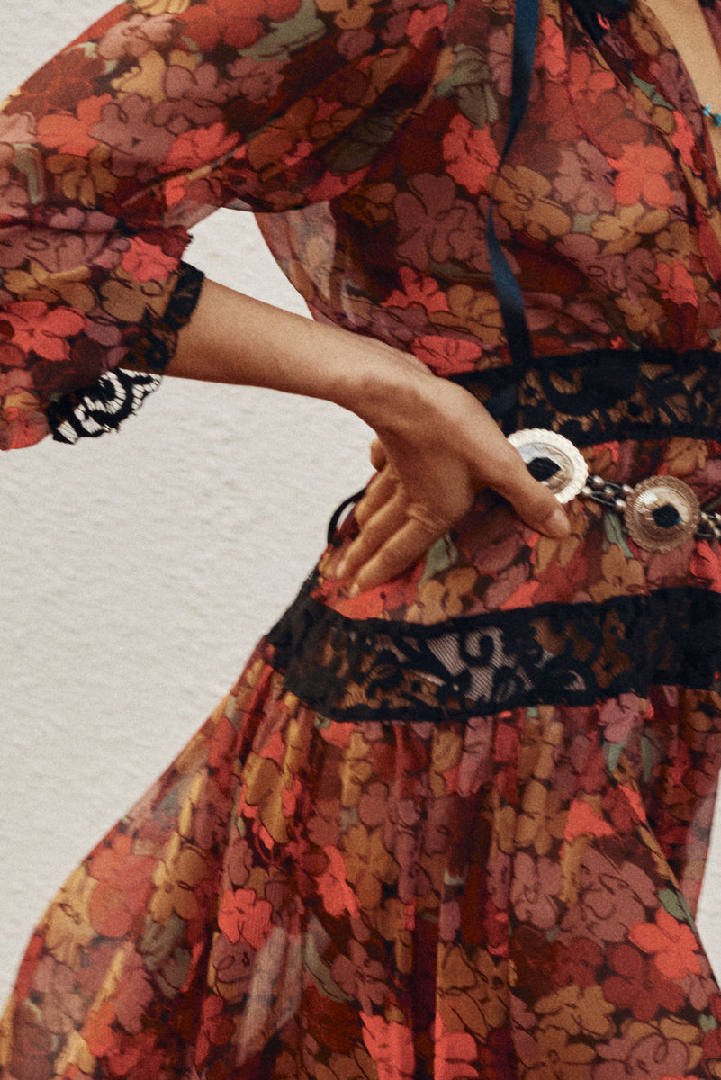 Destiny Silk + Lace Maxi Dress - Terracotta Floral