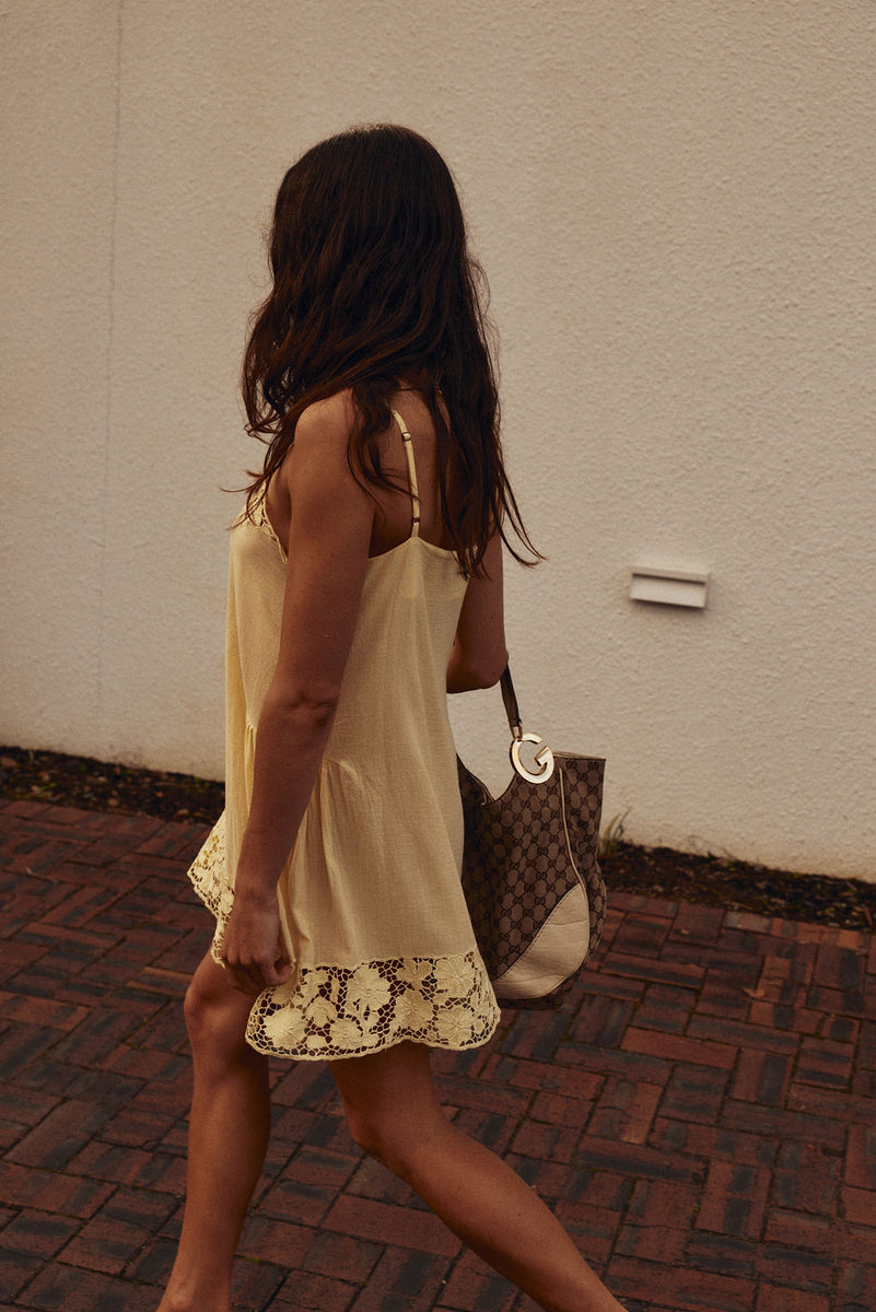 Morning Has Broken Cutwork Mini Dress - Lemon