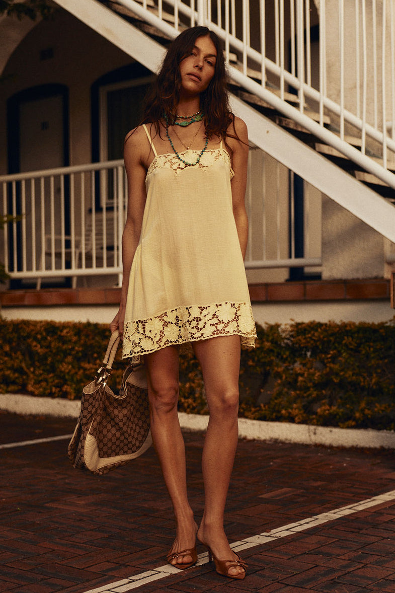 Morning Has Broken Cutwork Mini Dress - Lemon