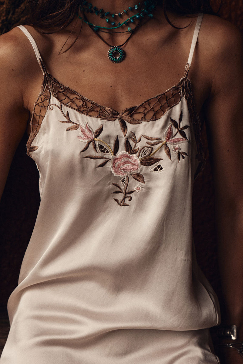 Rosemary Silk Embroidered Slip Dress