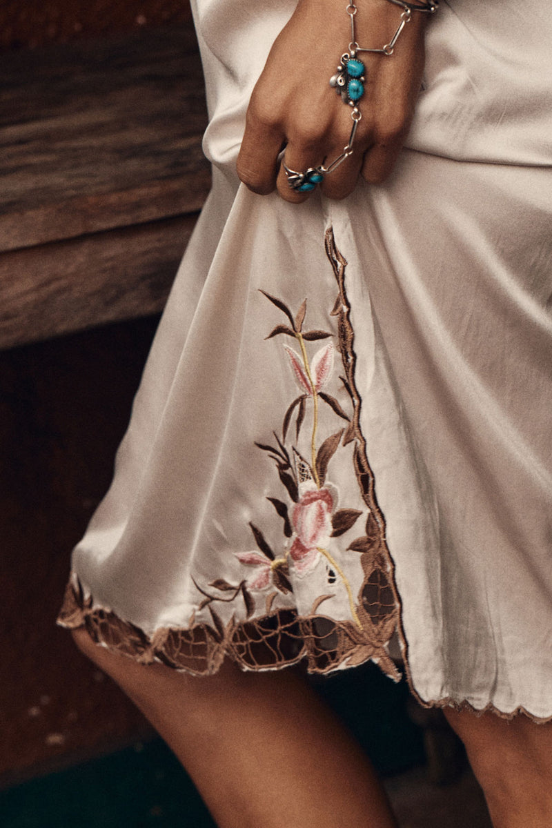 Rosemary Silk Embroidered Slip Dress