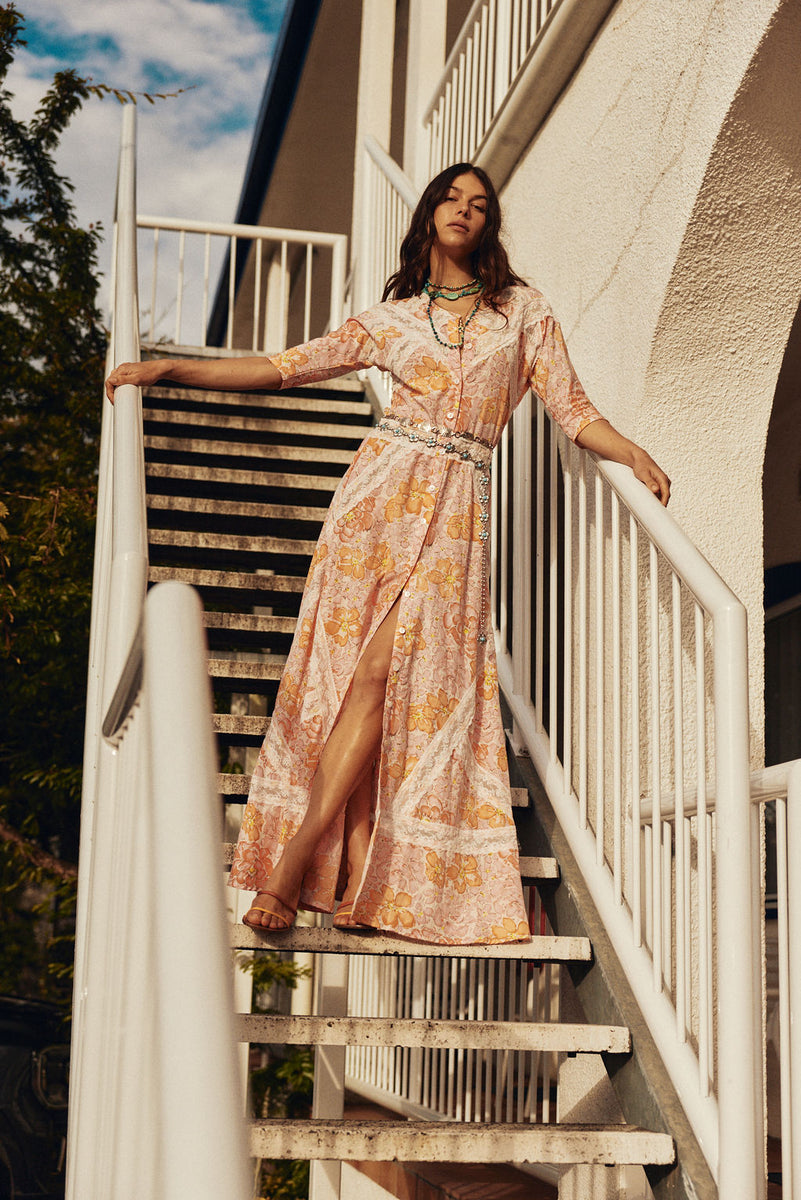 Angel Baby Cotton + Lace Maxi Dress - Pink Floral