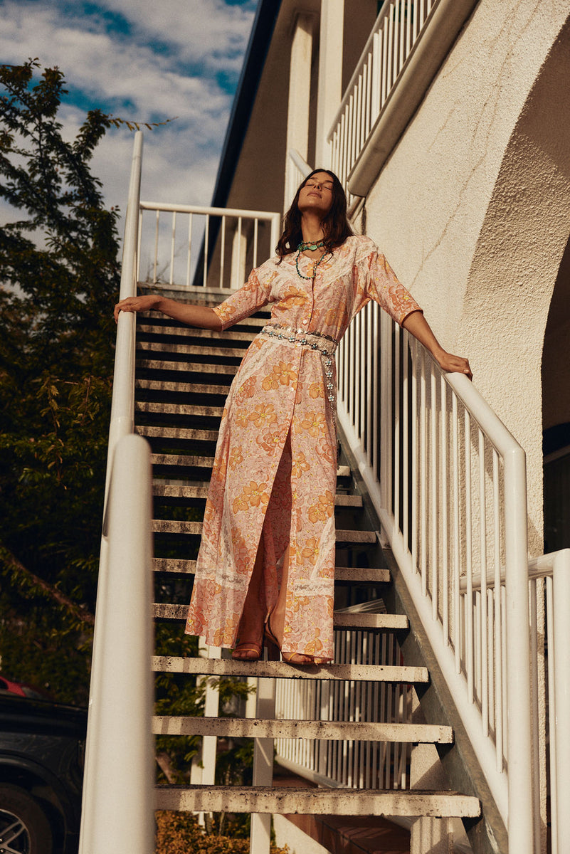 Angel Baby Cotton + Lace Maxi Dress - Pink Floral