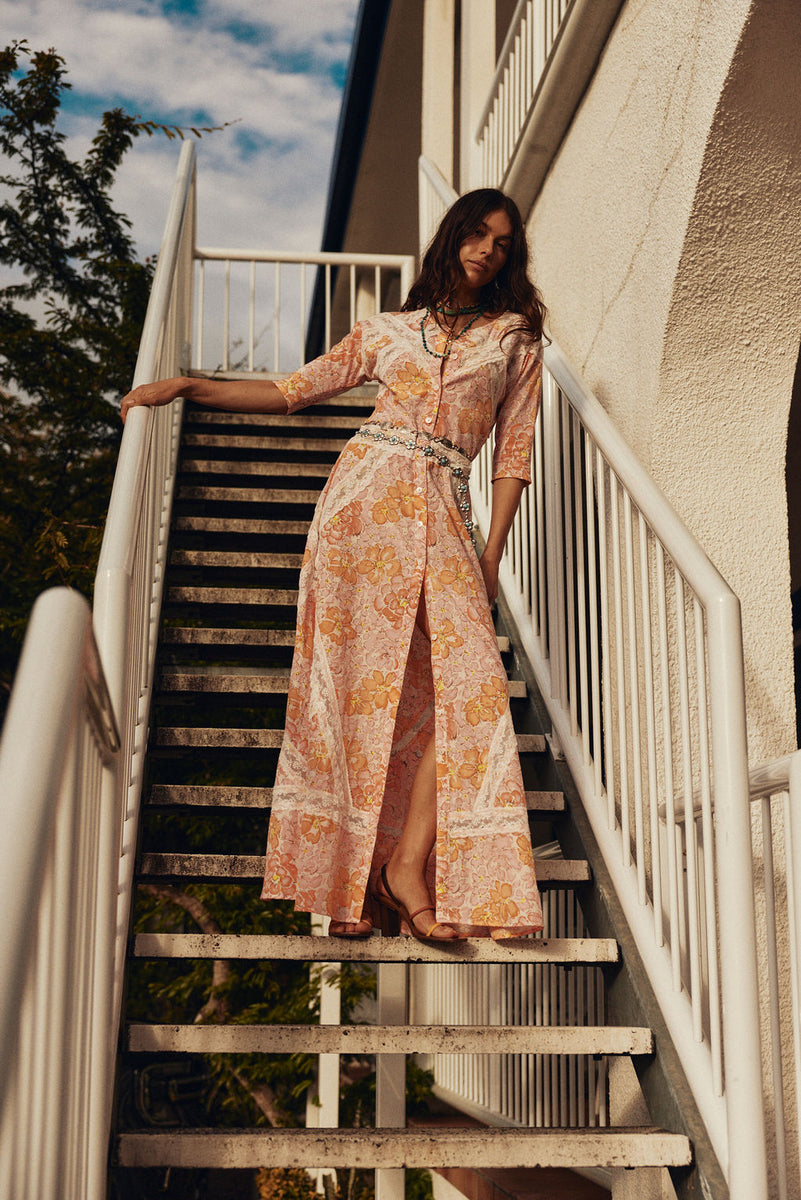 Angel Baby Cotton + Lace Maxi Dress - Pink Floral