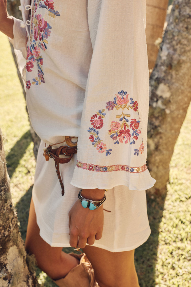 Flower In Your Hair Embroidered Cotton Tunic Dress