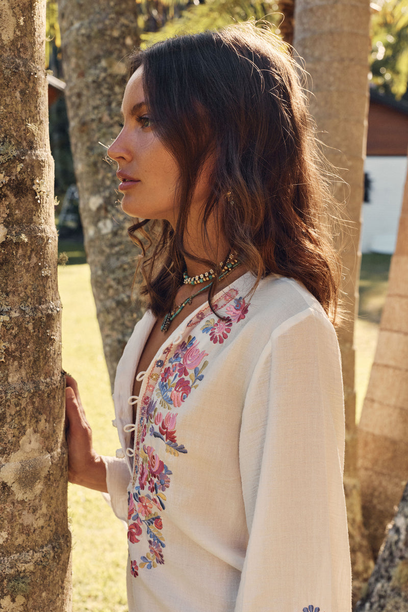 Flower In Your Hair Embroidered Cotton Tunic Dress