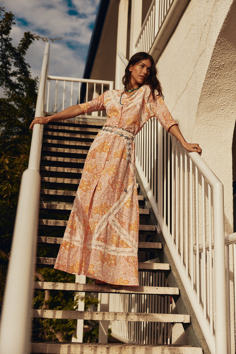 Angel Baby Cotton + Lace Maxi Dress - Pink Floral