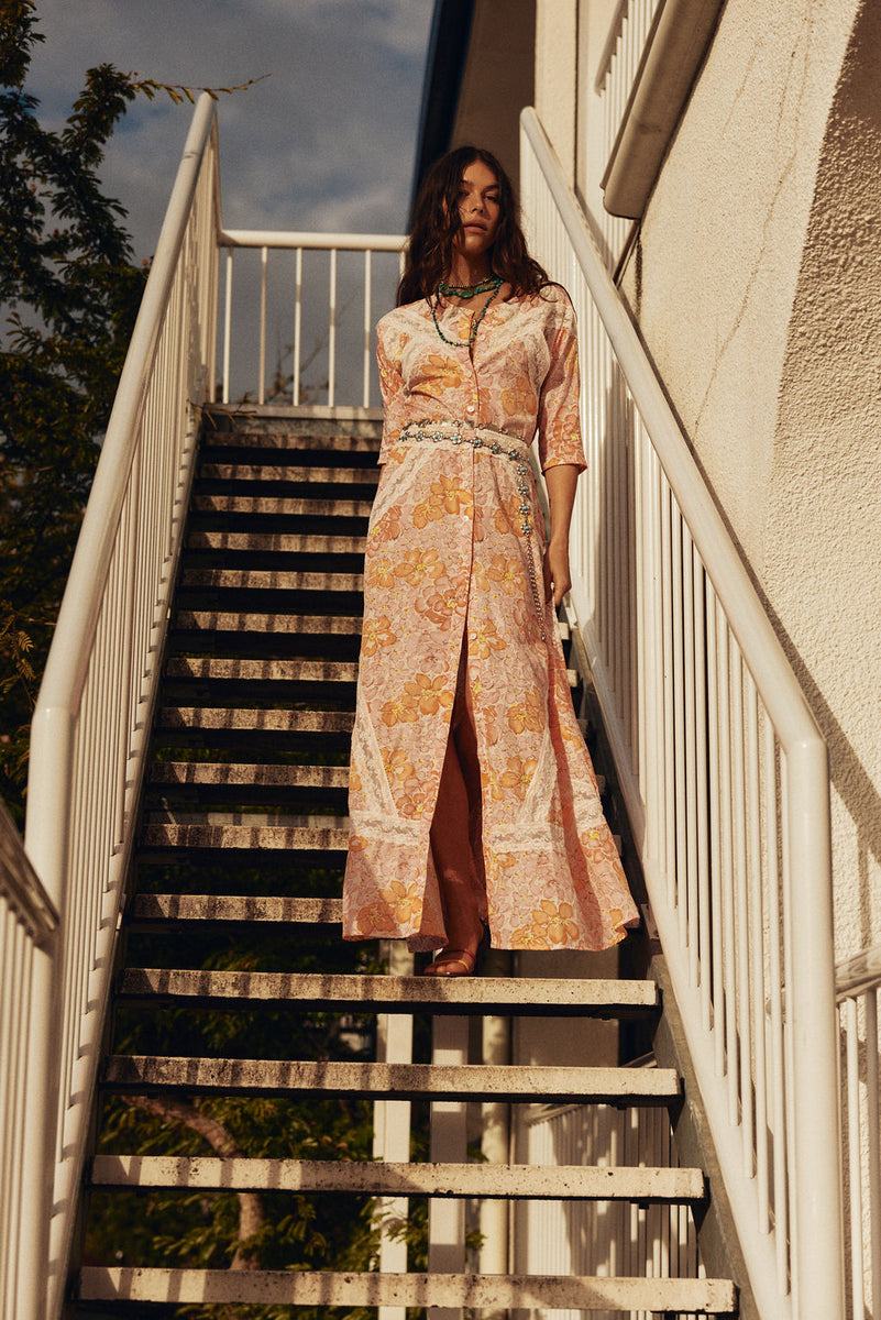Angel Baby Cotton + Lace Maxi Dress - Pink Floral