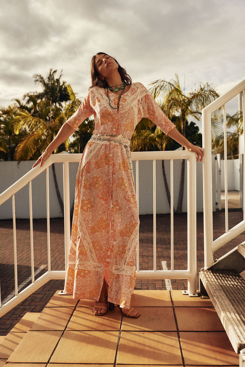 Angel Baby Cotton + Lace Maxi Dress - Pink Floral