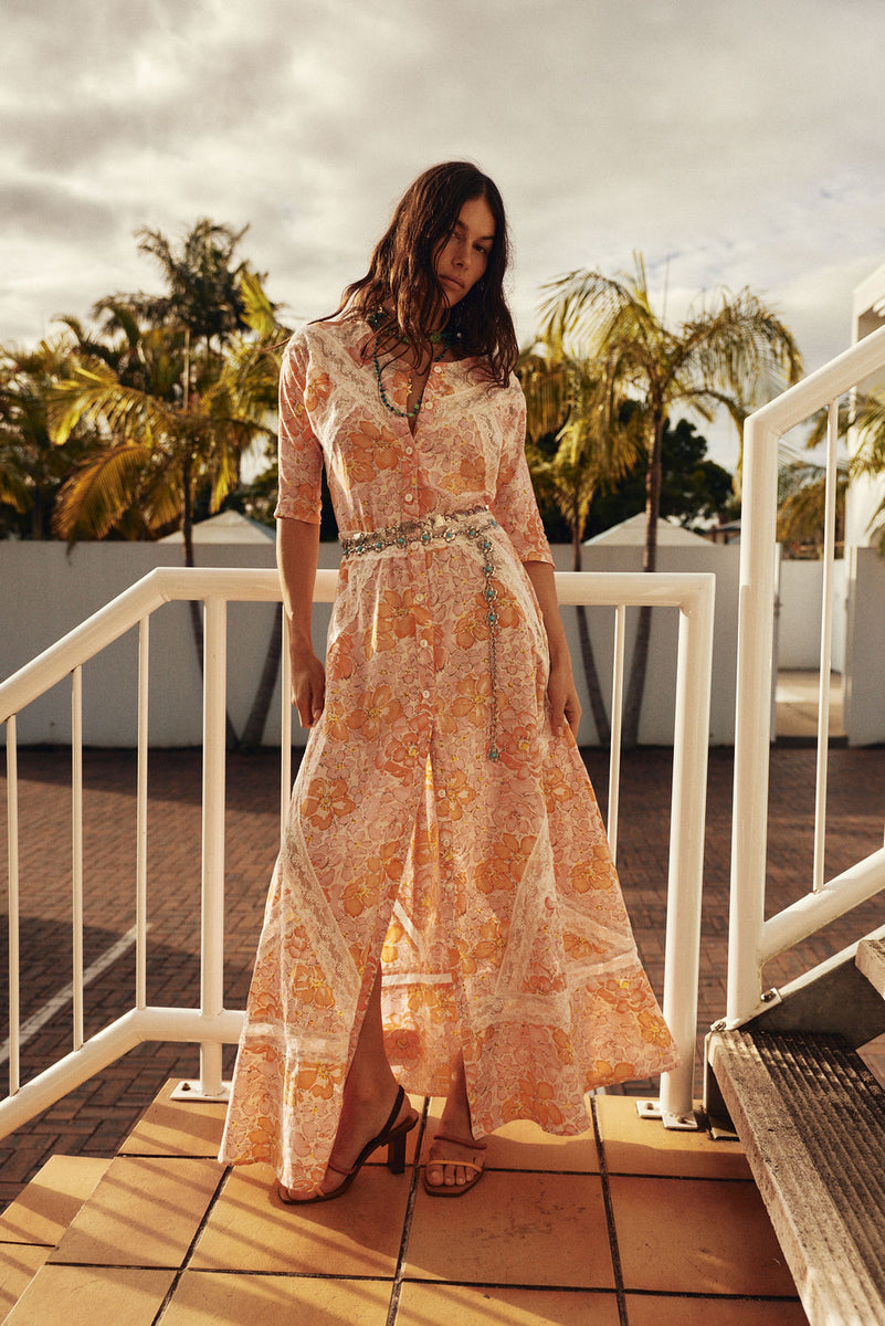 Angel Baby Cotton + Lace Maxi Dress - Pink Floral