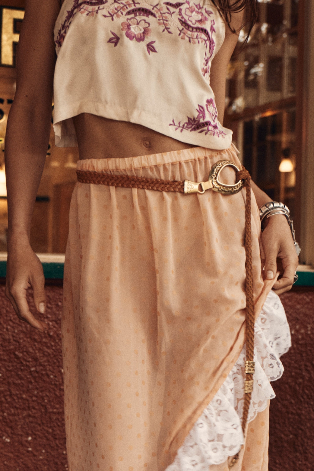 Braided Leather + Brass Lariat Belt - Brown