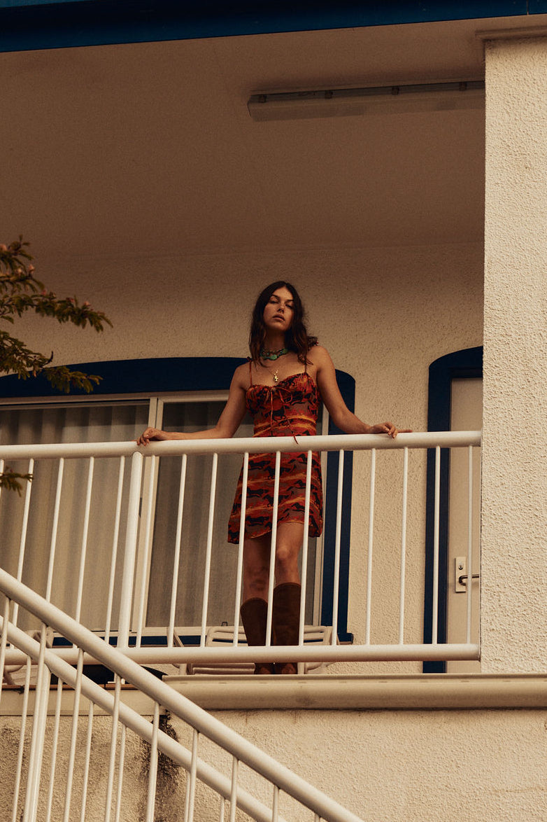 Just Dropped In Silk Mini Dress - Sundown