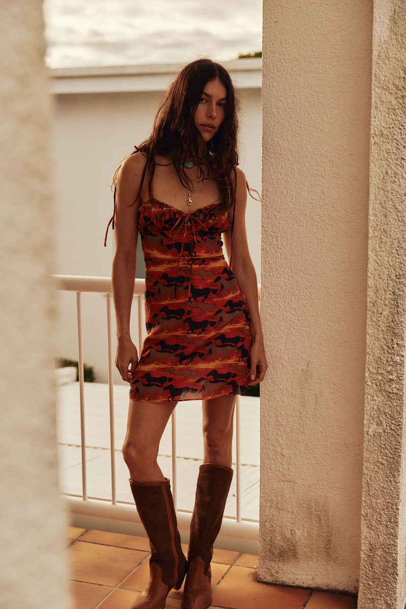 Just Dropped In Silk Mini Dress - Sundown