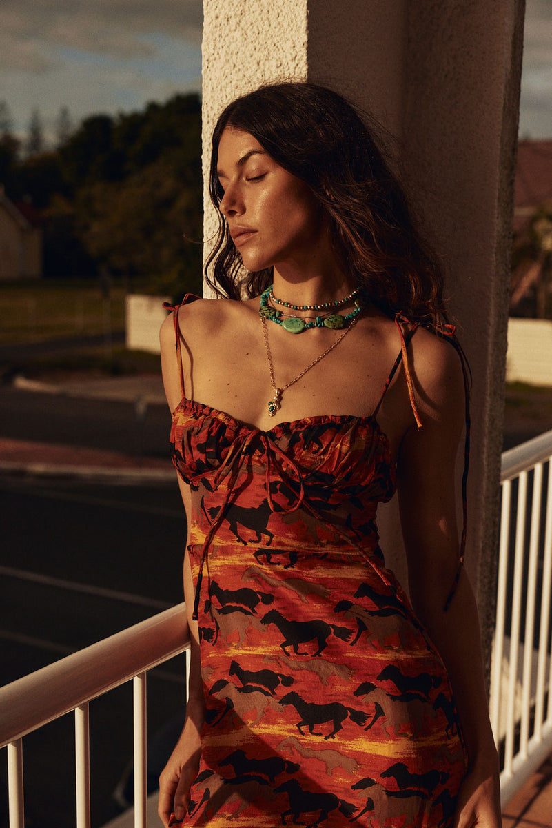 Just Dropped In Silk Mini Dress - Sundown