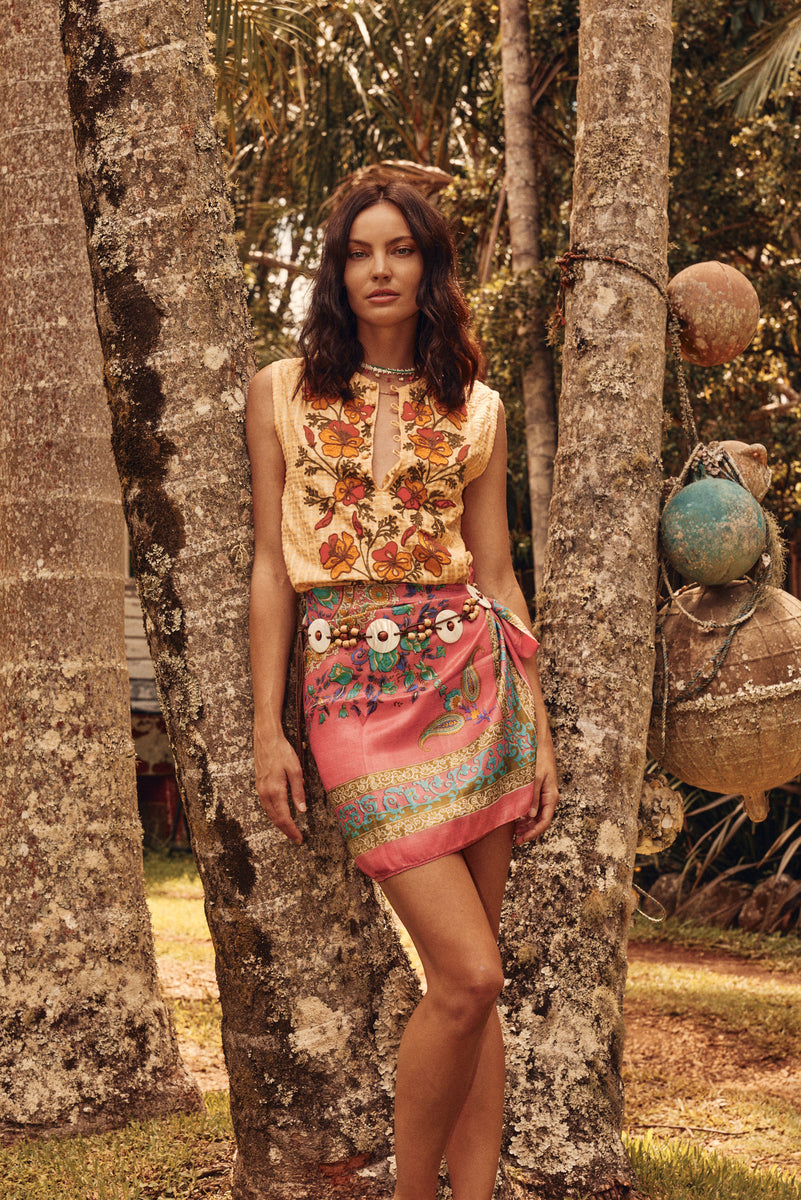 Indian Summer Textural Raw Silk Tunic Blouse