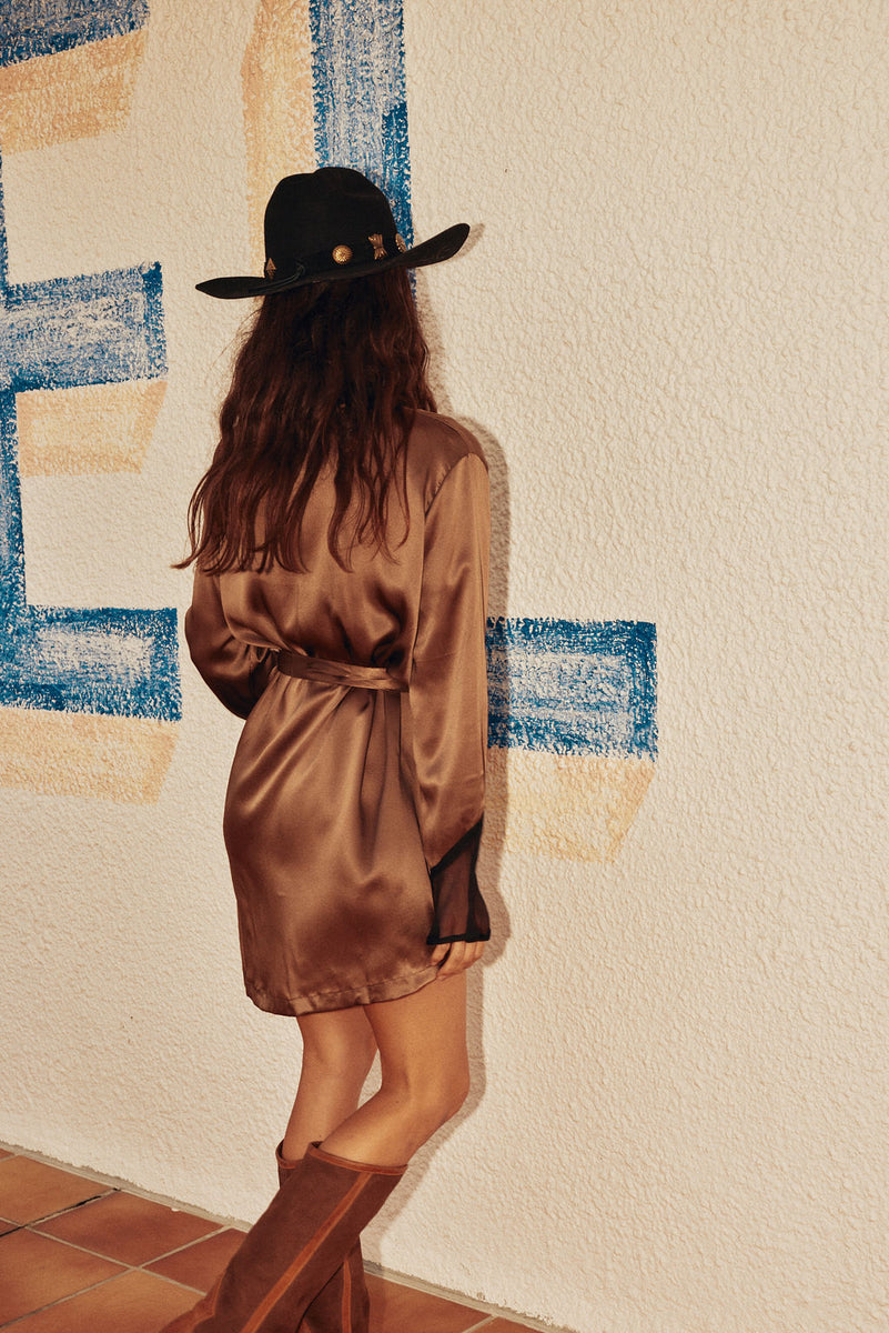These Days Silk Satin Mini Dress - Taupe